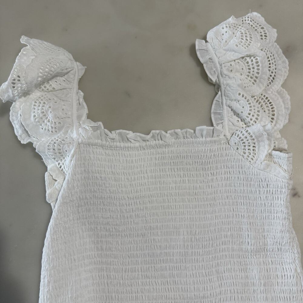 White Eyelet Smocked Ruffle-Strap - Picture 9 of 10